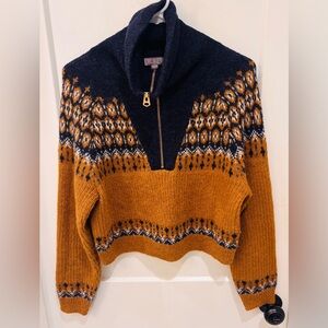 J. Crew Women's Navy and Mustard Alpine Alpaca Sweater. Size Small in mint cond
